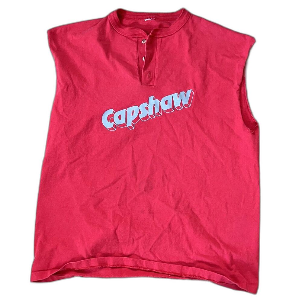 1980s Vintage Mens Sleeveless Capshaw Button Henley Style T-Shirt Tee sx XL